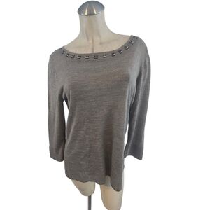 3/$25 Coldwater Creek Size M Charcoal Knit Top Embellished